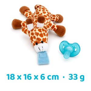 BabyLUV plush soother held in a hand for scale