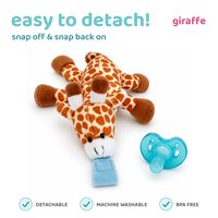 The pacifier detaching from the Giraffe plush soother