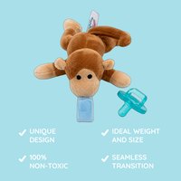 Feature callouts for the Monkey plush soother