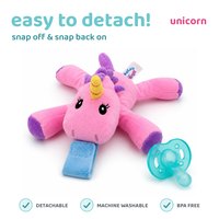 The pacifier detaching from the Unicorn plush soother