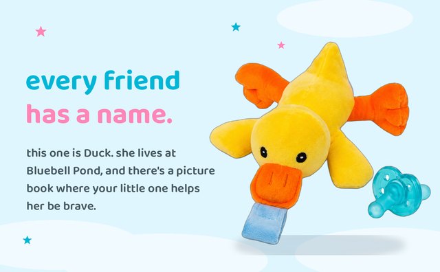 BabyLUV plush soother beside its open picture book
