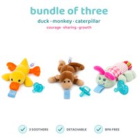 BabyLUV trio of three plush soothers: Duck, Monkey, Caterpillar