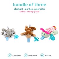 BabyLUV trio of three plush soothers: Elephant, Monkey, Caterpillar