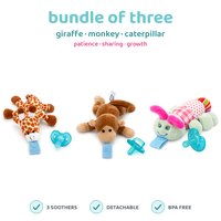 BabyLUV trio of three plush soothers: Giraffe, Monkey, Caterpillar
