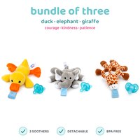 BabyLUV trio of three plush soothers: Duck, Elephant, Giraffe