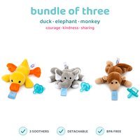 BabyLUV trio of three plush soothers: Duck, Elephant, Monkey