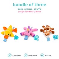 BabyLUV trio of three plush soothers: Duck, Unicorn, Giraffe