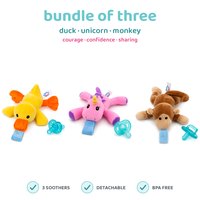 BabyLUV trio of three plush soothers: Duck, Unicorn, Monkey