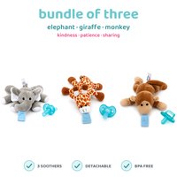 BabyLUV trio of three plush soothers: Elephant, Giraffe, Monkey