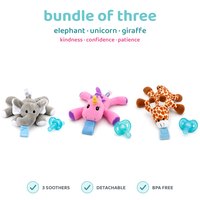 BabyLUV trio of three plush soothers: Elephant, Unicorn, Giraffe