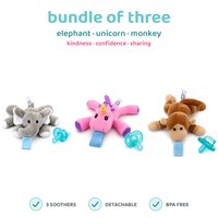BabyLUV trio of three plush soothers: Elephant, Unicorn, Monkey