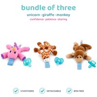 BabyLUV trio of three plush soothers: Unicorn, Giraffe, Monkey